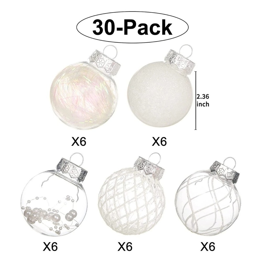 Clear Plastic Christmas Ball Ornaments, 30Ct 2.36 Inch Silver Balls for Tree